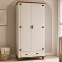 Ver imagem 1 de Guarda Roupa Solteiro Alegra S05 2 Portas de Bater 1 Gaveta MDF e Pinus Off White Nogueira Lyam