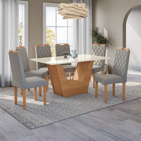 Conjunto Sala de Jantar Verbana Kappesberg 6 Cadeiras Veludo Titanio