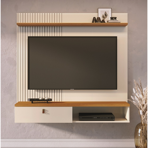 Bancada Suspensa com Painel Íris com Frisos Lateral 1 Porta Basculante - Cinamomo/off White Madetec