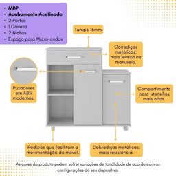 Armário de Cozinha Balcão Multiuso para Microondas Multimóveis Mp2189 Branco - 3