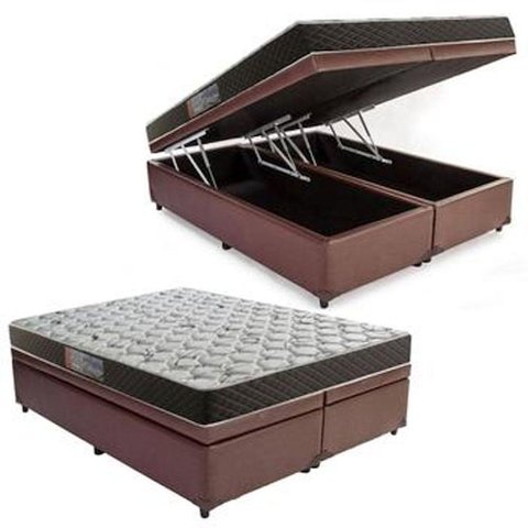 Cama Box Baú Queen Colchão Mola Ensacada Belos Sonhos + Box Suede 65x158x198 Marrom