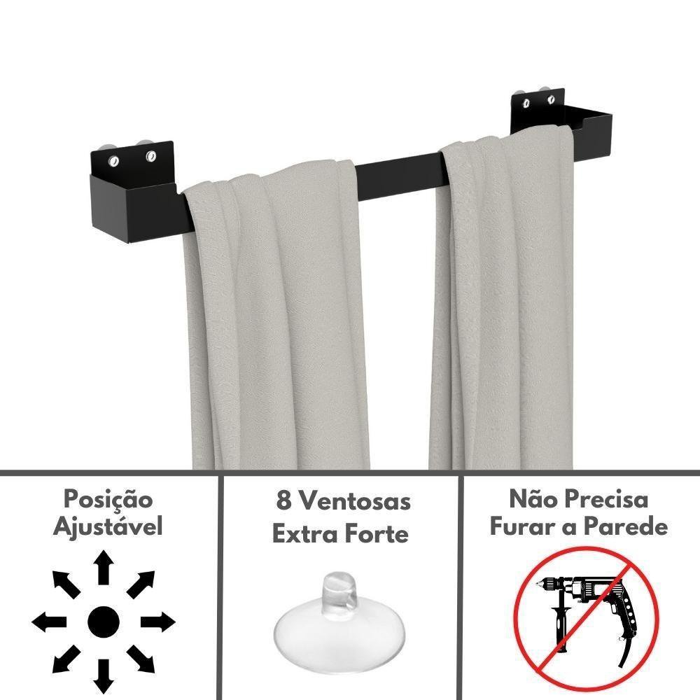 Porta Toalha Ventosa Banho Suporte Toalheiro Preto Elg - 7