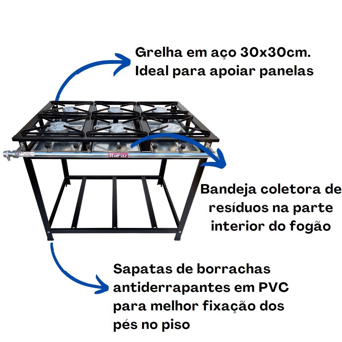 Fogão Industrial de Piso 6 Bocas Alta Pressão 30x30cm Itafaz - 3