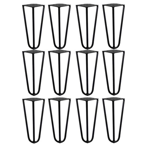 Kit 12 Pés de Metal 15 CM Hairpin Legs Mesas de Centro Puffs Preto