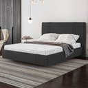 Ver imagem 2 de Cama Casal Flutuante com Cabeceira 140cm Astra S04 Linho Preto - Lyam Decor