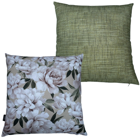 Kit 2 Capas de Almofada Impermeável Estampa Digital 100% Algodão Flor Branca Verde Riscado 43CMX43CM