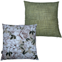 Ver imagem 1 de Kit 2 Capas de Almofada Impermeável Estampa Digital 100% Algodão Flor Branca Verde Riscado 43CMX43CM