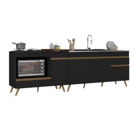 Kit Balcão Cozinha para Cooktop/forno 105cm e Gabinete Pia 150cm Retrô Veneza Multimóveis Mp2288