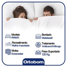 Cama Baú Casal Sintético + Colchão Ortobom Airtech Molas Ensacadas 65x138x188 Preto - 4