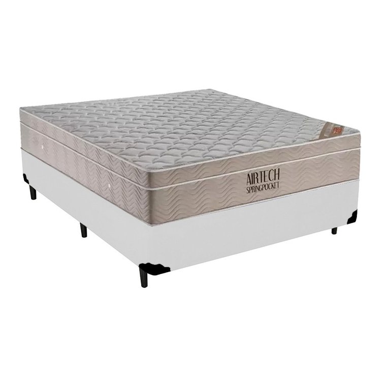Cama Box Casal Sintético + Colchão Ortobom Airtech Molas Ensacadas 138x188x65 Branco Cama Box Casal Sintético + Colchão Ortobom Airtech Molas Ensacadas 138x188x65 Branco