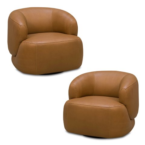 Kit 2 Poltronas Decorativas Verona Sala de Estar Base Giratória em Aço Couro Caramelo G88 - Gran Bel