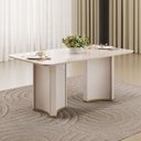 Ver imagem 1 de Mesa de Jantar 6 Lugares Retangular Tampo com Vidro 180cm Monet D05 Off White - Lyam Decor