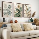 Ver imagem 1 de Kit 3 Quadros Folhagem Costela de Adão Botânico com Moldura:tabaco