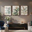 Ver imagem 2 de Kit 3 Quadros Folhagem Costela de Adão Botânico com Moldura:tabaco