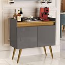 Ver imagem 2 de Aparador Buffet Sala Gold 2 Portas com Pés de Madeira Maciça Cinza/mel