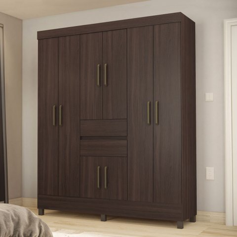 Guarda-roupa Solteiro Munique 8 Portas 2 Gavetas Café Touch - Demóbile