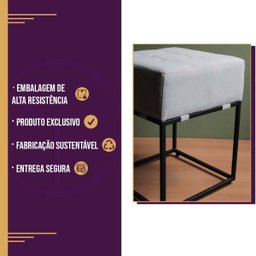 Puff Quadrado Estilo Industrial Alto para Sala em Linho - Bege Claro - 8 Puff Quadrado Estilo Industrial Alto para Sala em Linho - Bege Claro - 8