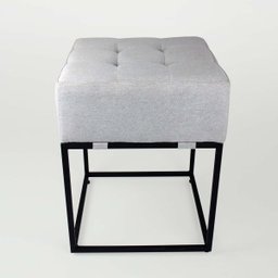 Puff Quadrado Estilo Industrial Alto para Sala em Linho - Bege Claro - 5 Puff Quadrado Estilo Industrial Alto para Sala em Linho - Bege Claro - 5