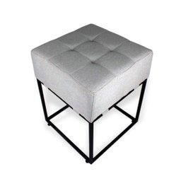 Puff Quadrado Estilo Industrial Alto para Sala em Linho - Bege Claro - 2 Puff Quadrado Estilo Industrial Alto para Sala em Linho - Bege Claro - 2