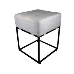 Puff Quadrado Estilo Industrial Alto para Sala em Linho - Bege Claro - 1 Puff Quadrado Estilo Industrial Alto para Sala em Linho - Bege Claro - 1