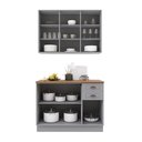 Ver imagem 4 de Cozinha Modulada 2 Peças Balcão com Tampo e Armário Aéreo 100% MDF com Rodapé Bari Cinza/Titanio Fosco