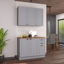 Ver imagem 1 de Cozinha Modulada 2 Peças Balcão com Tampo e Armário Aéreo 100% MDF com Rodapé Bari Cinza/Titanio Fosco