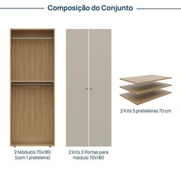 Guarda-roupa 2 Módulos 4 Portas 6 Prateleiras Frame Cabecasa madeiramadeira - 3