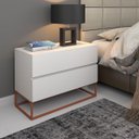 Ver imagem 4 de Mesa de Cabeceira Retrô Alto Padrão com 2 Gavetas Base Cobre:branco