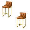 Ver imagem 2 de Banqueta Cozinha Alta com Encosto Industrial Kit 2 Dourado Lirina Pu C05 - D’Rossi