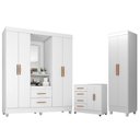 Ver imagem 1 de Guarda Roupa Casal Capela Com cômoda 4 Gavetas 2 Porta E armário Multiuso Lite Branco Brilho - M