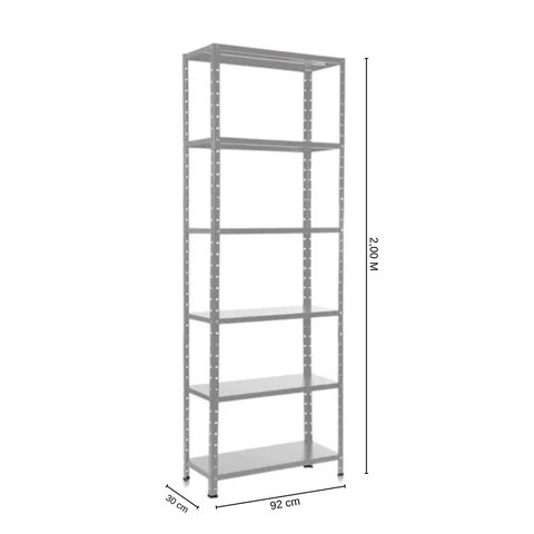 Estante / Armario de Aço 30cm 6 Bandejas Cinza Suporta 120kg