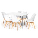 Ver imagem 1 de Conjunto Mesa de Jantar Hairpin 130x80 Branca com 6 Cadeiras Eiffel Leda - Branco