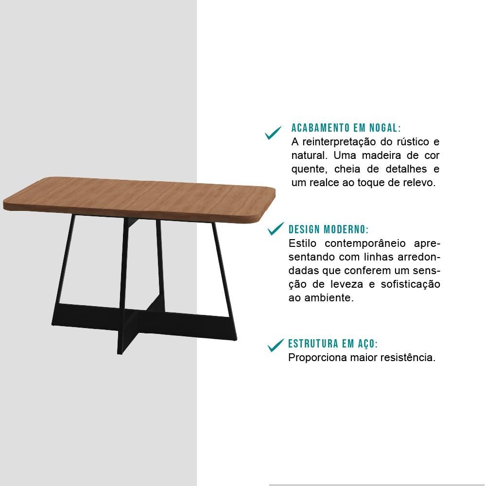 Mesa de Jantar Retangular 1,6 M Átria 1592 Carraro Nogal/preto - 3