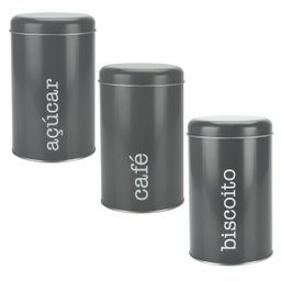 Kit 3 Latas Metal Porta Mantimentos Biscoito, Café e Açúcar - 1