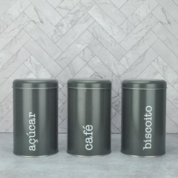 Kit 3 Latas Metal Porta Mantimentos Biscoito, Café e Açúcar - 2