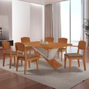 Ver imagem 1 de Mesa de Jantar Yasmin 180 Tampo Mdf Laminado Canto Copo e 6 Cadeiras Copper