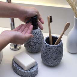 Porta Sabonete Liquido de Ceramica Granulado Cinza - Oikos - 2