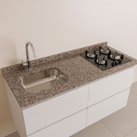 Pia de Cozinha Granito Ocre Corte Cooktop e Cuba Inox 120cm: Ocre