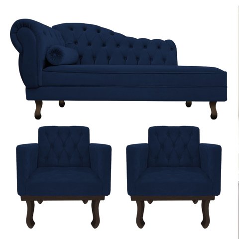 Kit Diva Recamier Diana 185cm Lado Direito e 02 Poltronas Classic Suede - Doce Sonho Móveis RECAMIER