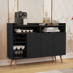 Armário Balcão Buffet Aparador Retrô 3 Portas Giga Móveis Celta Preto - 1