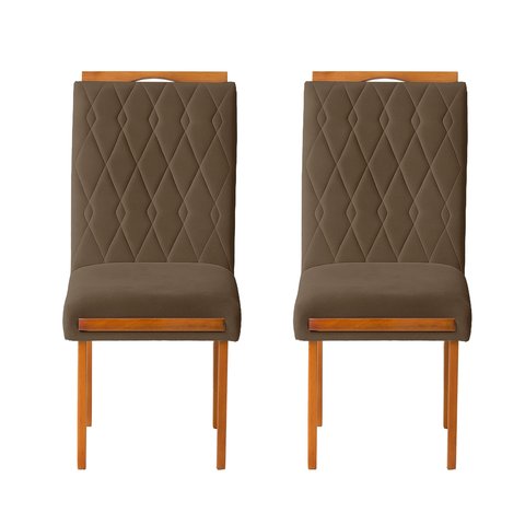 Kit 2 Cadeiras Estofadas de Jantar Azaléia - Mdf em Veludo Pés em Madeira - Vintage Decor - Marrom