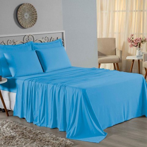 Jogo de Cama Casal Viúva Nobre 4 Peças Malha 100% Algodão - Turquesa