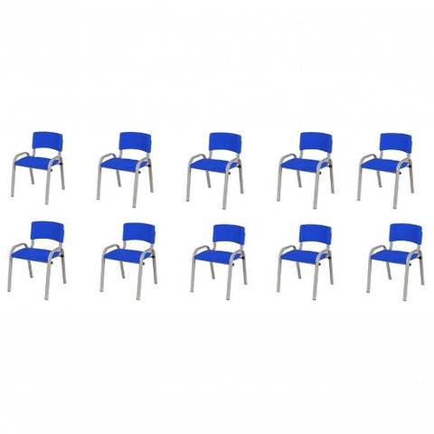 Kit 10 Cadeira Iso Infantil Creche, Base Cinza Azul