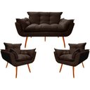 Ver imagem 1 de Kit Namoradeira + 2 Poltronas Decorativa Opala Suede Marrom - Twdecora