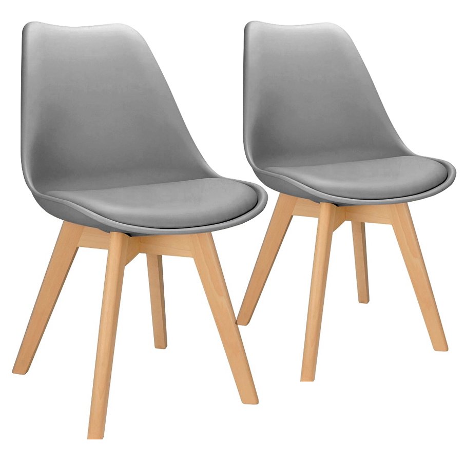 2x Cadeira Charles Eames Leda Design Wood Estofada Base Madeira Cinza - 1