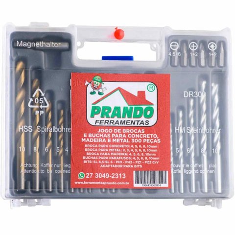 Jogo de Brocas com Buchas 300 Peças Prando