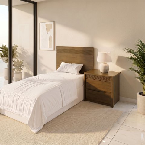 Painel Cabeceira Frisado Solteiro 109x90cm com 1 Mesa de Cabeceira Polidoro