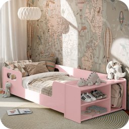 Mini Cama Infantil Montessoriana Aconchego com Nicho e Colchão:rosa - 4