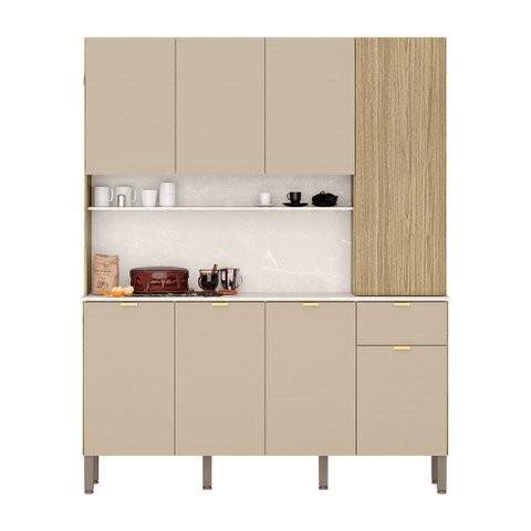 Armário de Cozinha Compacta 8 Portas e 1 Gaveta 161cm Dacar Freijó/vanilla - Pallazio