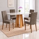 Ver imagem 1 de Conjunto Sala de Jantar Mesa Lisa 120cm Tampo MDF Vidro Canto Arredondado 4 Cadeiras Maitê